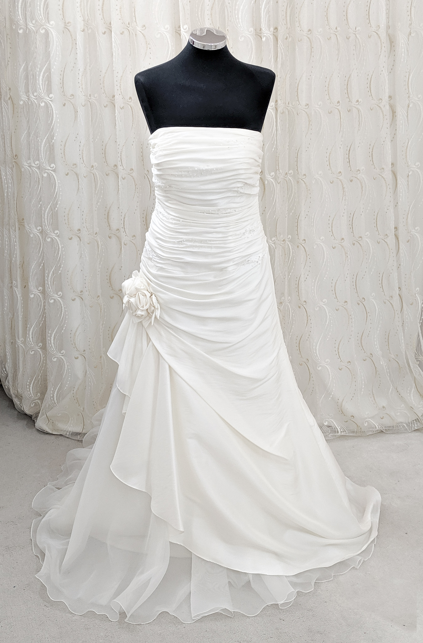 A line wedding dress with ruching and corsage detail LBB014