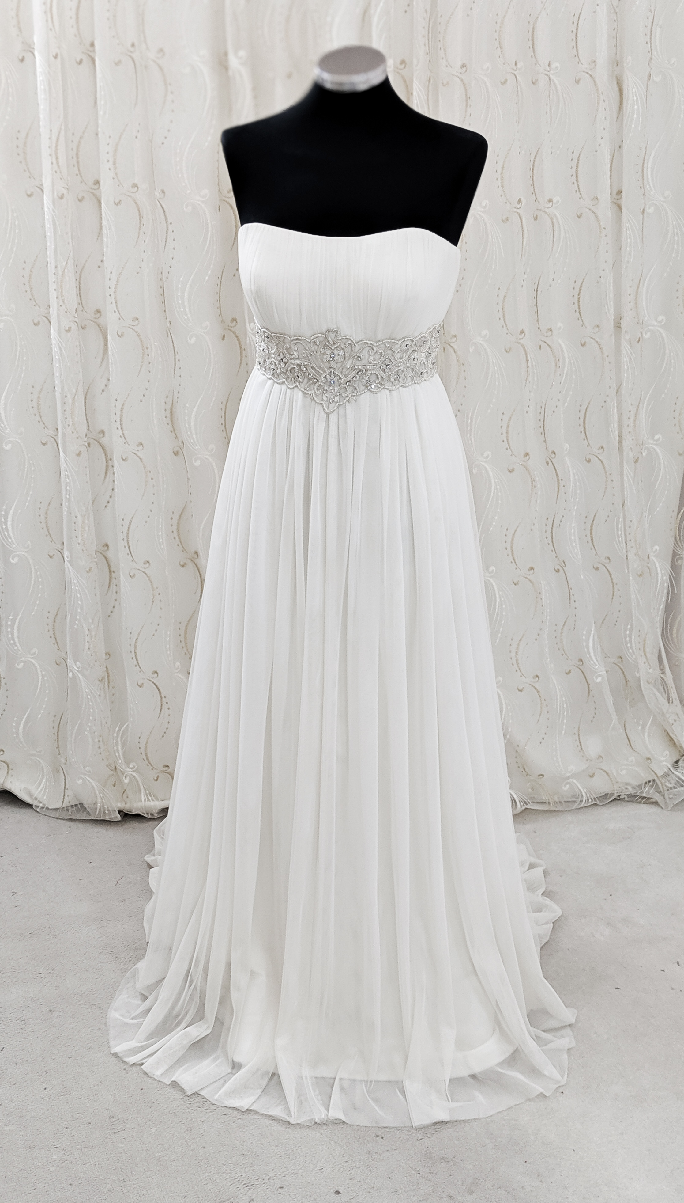 Empire waist wedding dress with embellished waistband LBB003